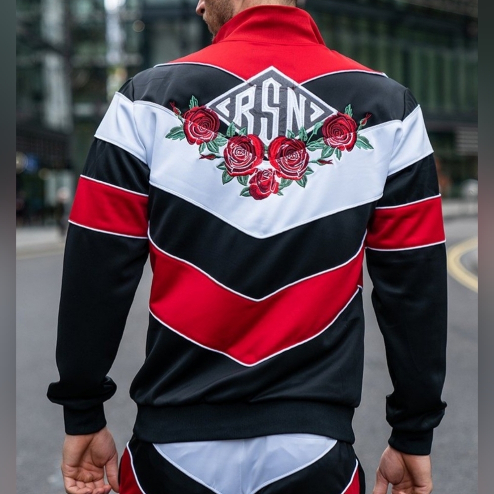 Reason  Men  jacket  Embroidery Rose size XL black white and red New no tags
